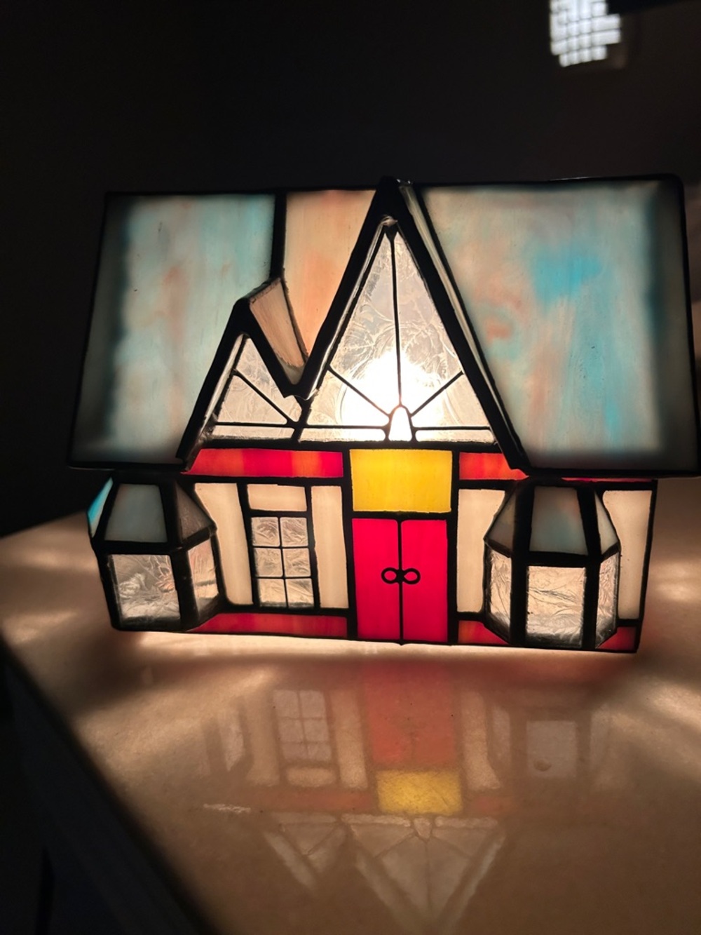 Stained Glass Cottage Night Light - Red, Blue & Yellow